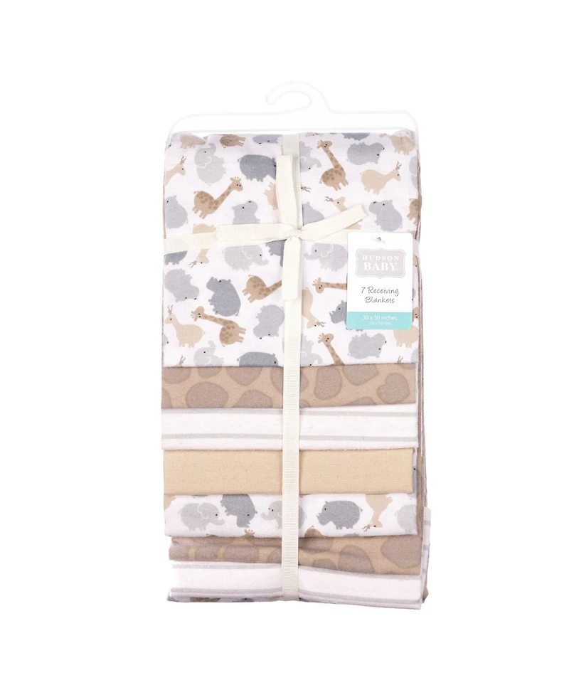 Hudson Baby Cotton Flannel Receiving Blankets 7-Pack Bundle, Safari Friends , One Size