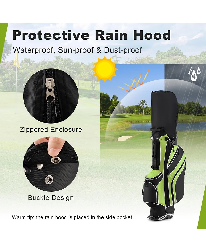 Sugift Golf Stand Cart Bag with 6-Way Divider Carry Pockets-Green