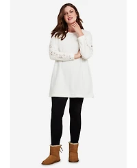 ellos Women's Plus French Terry Lace Trim Sweatshirt Tunic