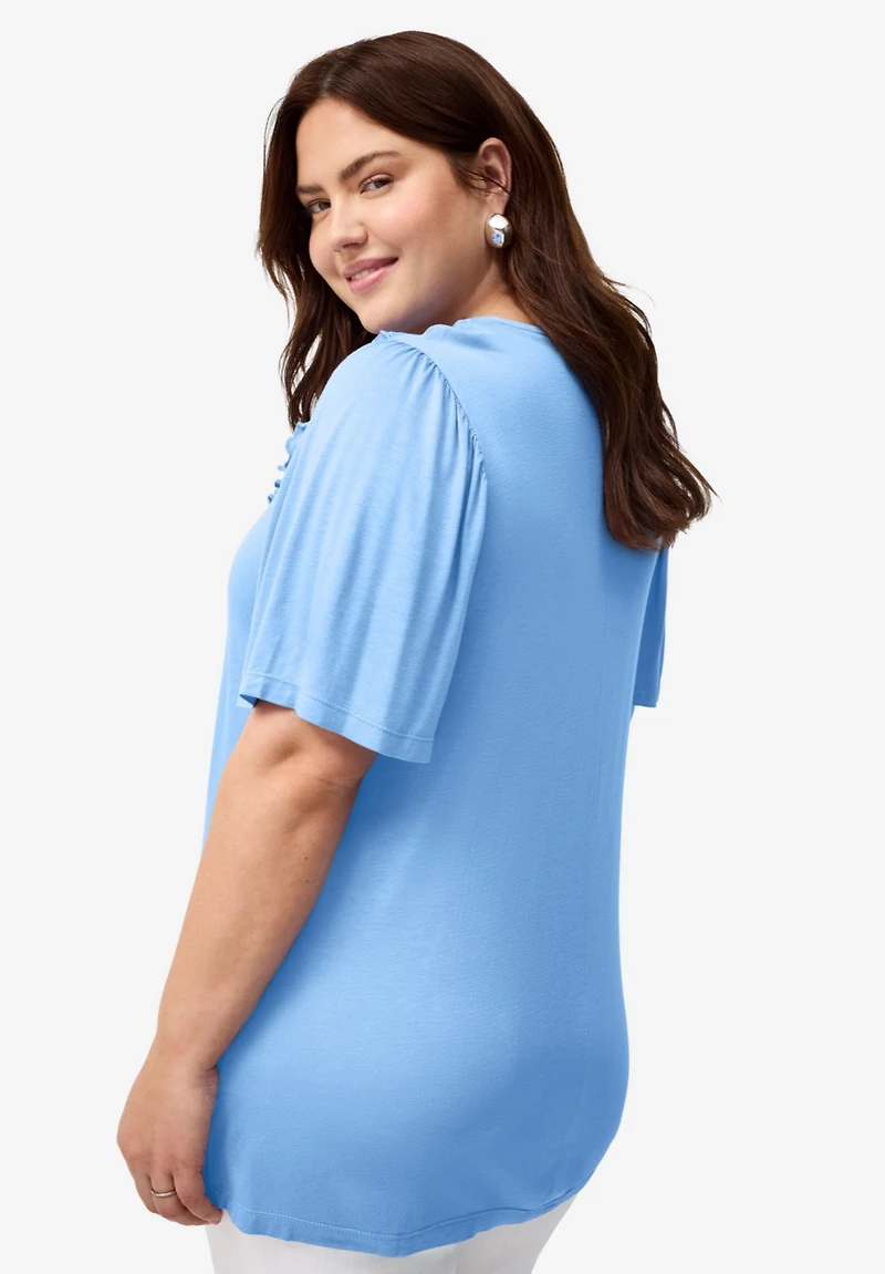 ellos Women's Ruffle Neckline Flutter Sleeve Tunic