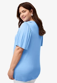 ellos Women's Ruffle Neckline Flutter Sleeve Tunic