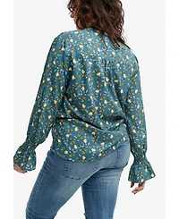ellos Women's Floral Notch-Neck Blouse