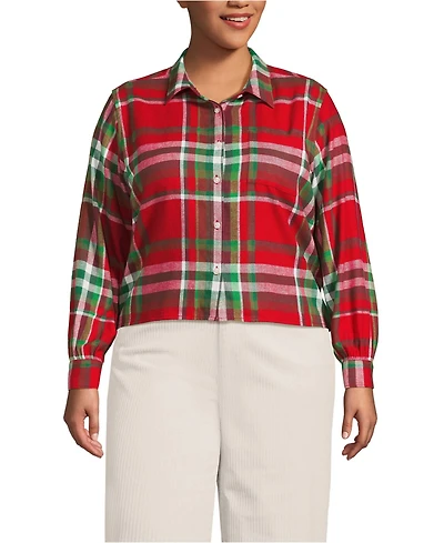 Lands' End Plus Cropped Flannel Shirt