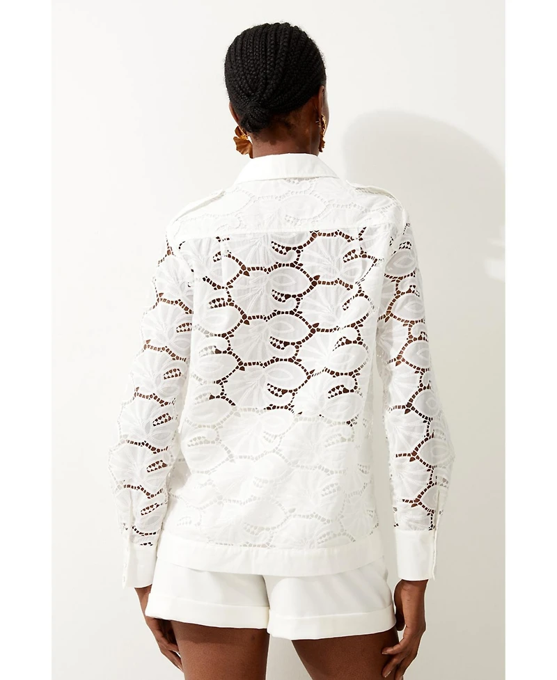 Karen Millen Women's Cotton Cutwork Woven Shirt