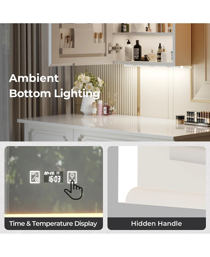 Slickblue Acrylic Frame Led Mirror Cabinet 20x28 Inch – Bathroom Mirror with Shelves, Time & Temp Digital Display