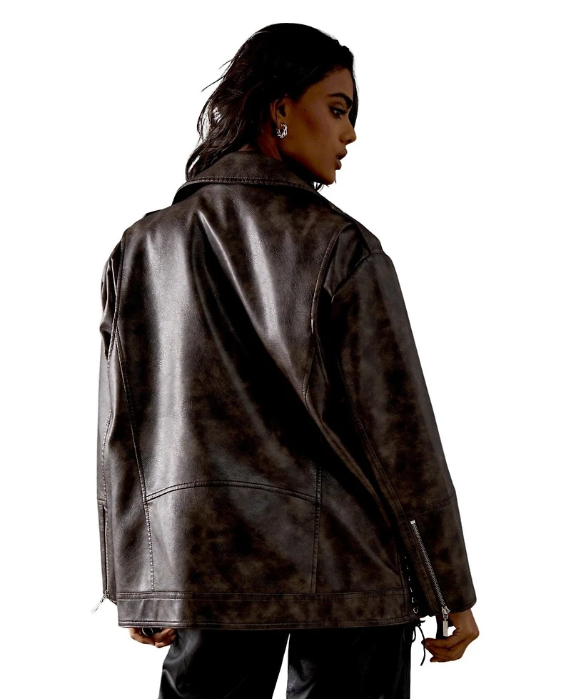 Warehouse Women's Oversized Whipstitch Leather Look Jacket
