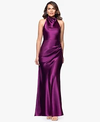 Betsy Adam Womens Cowl Halter Neck Charmeuse Long Dress