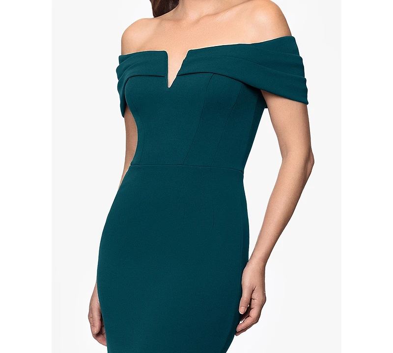 Betsy & Adam Women's Long Scuba Crepe Off-The-Shoulder Dress