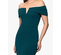 Betsy & Adam Women's Long Scuba Crepe Off-The-Shoulder Dress