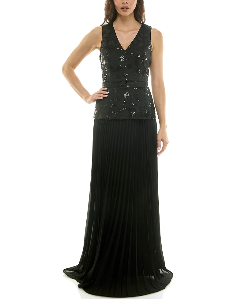 Taylor Women's Drop Waist Sequin V-Neck Dress