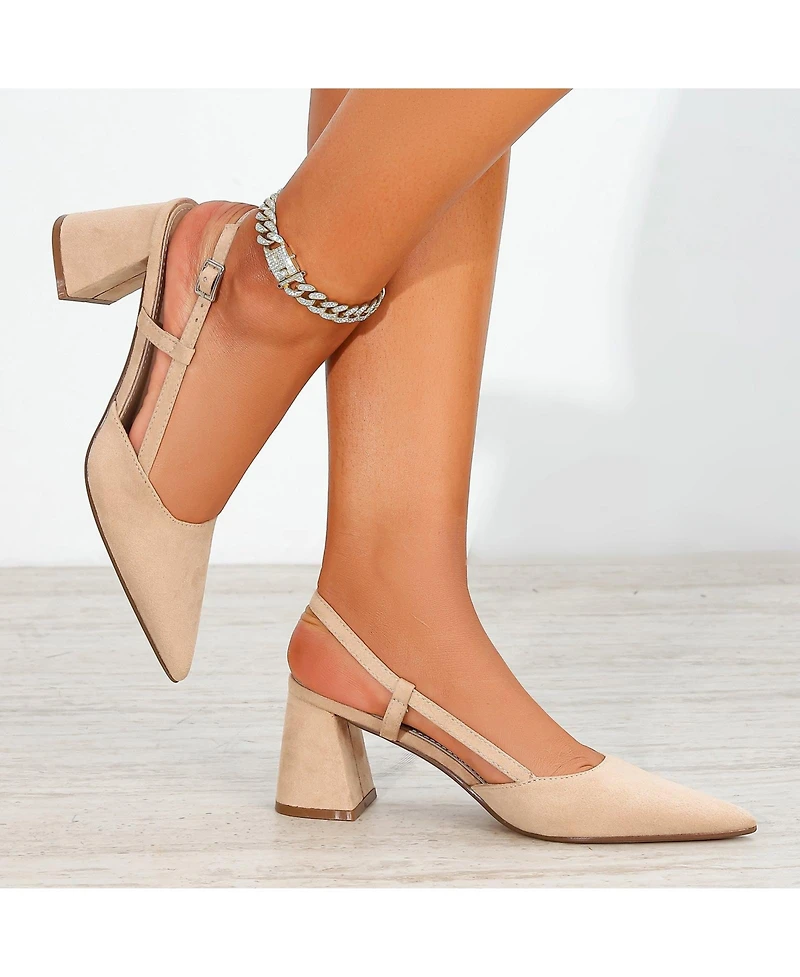 Berness Women's Carrington Faux Suede Slingback Block Heel Pumps