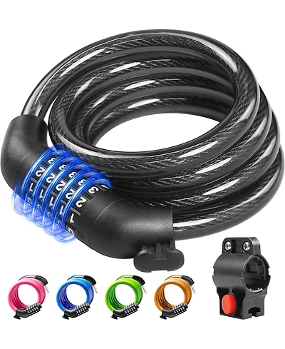 Batfox Bike Lock Cable with Combination, Heavy-Duty 5-Digit Resettable Bicycle Anti-Theft, w/ Mounting Bracket for and Scooters