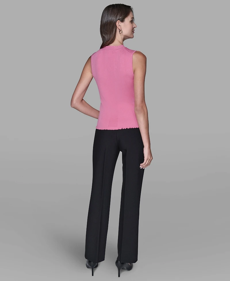 Karl Lagerfeld Paris Women's Ruffled Rib-Knit Sleeveless Top