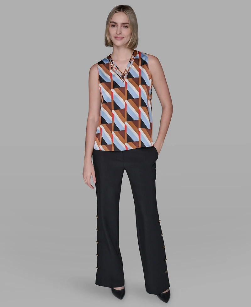 Karl Lagerfeld Paris Women's Sleeveless V-Neck Top