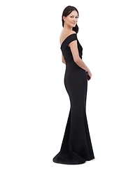 Eliza J Women's Asymmetric-Neck Side-Pleat Scuba Gown