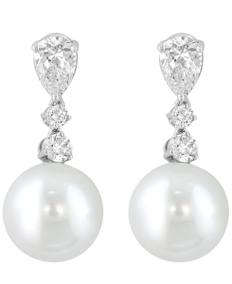Effy Collection Freshwater Pearl (10mm) and Lab Grown Diamond Earrings (1-1/3 ct. t.w.) in 14K White Gold
