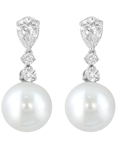 Effy Collection Freshwater Pearl (10mm) and Lab Grown Diamond Earrings (1-1/3 ct. t.w.) in 14K White Gold