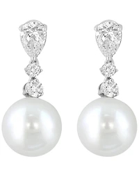 Effy Collection Freshwater Pearl (10mm) and Lab Grown Diamond Earrings (1-1/3 ct. t.w.) in 14K White Gold