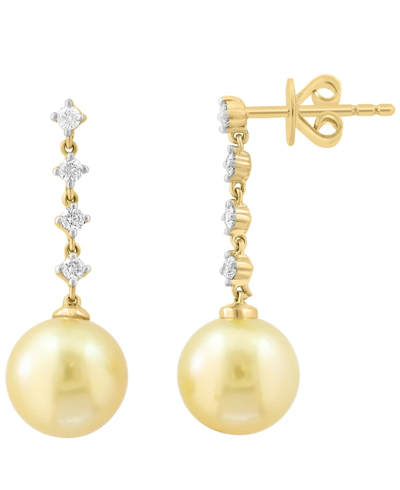 Effy Collection Golden South Sea Pearl (8mm) and Diamond Earrings (1/8 ct. t.w.) in 14k Yellow Gold
