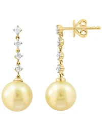 Effy Collection Golden South Sea Pearl (8mm) and Diamond Earrings (1/8 ct. t.w.) in 14k Yellow Gold