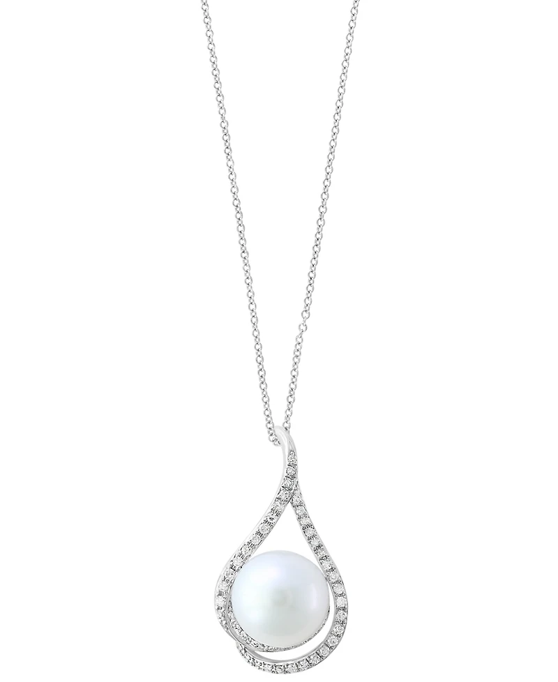 Effy Collection Freshwater Pearl (8-8.5mm) and Diamond Pendant Necklace (1/6 ct. t.w.) in 14k White Gold