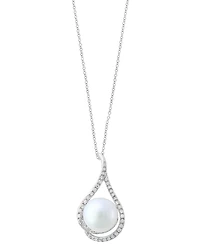 Effy Collection Freshwater Pearl (8-8.5mm) and Diamond Pendant Necklace (1/6 ct. t.w.) in 14k White Gold