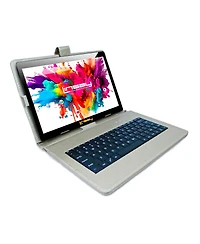Linsay New 10.1" Tablet Octa Core 128GB Bundle with Exclusive Luxury Silver Keyboard and Newest Android 14