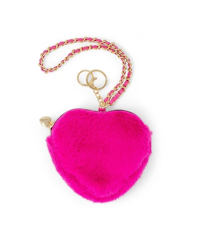 Zomi Gems Girls Fuzzy Heart Wristlet Coin Purse, Hot Pin k