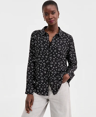 On 34th Women's Woven Open-Heart Button-Down Shirt, Macy's Exclusive