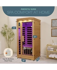 Lifepro Rejuvacure Low-emf 1-Person Infrared Sauna – Indoor Wooden Sauna with Tempered Glass Door, Carbon Fiber Heaters, Chromotherapy & Blueto