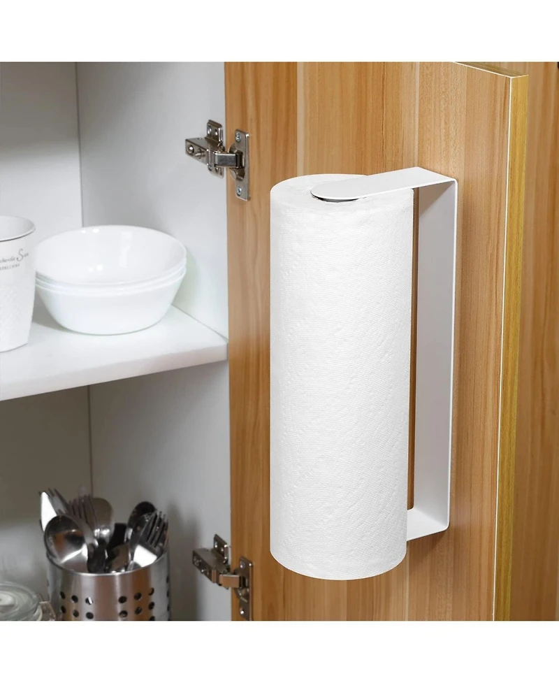 Adhesive Paper Towel Holder Under Cabinet - Stainless Steel Paper Towel Rack Stick on Wall Mount for Kitchen, White