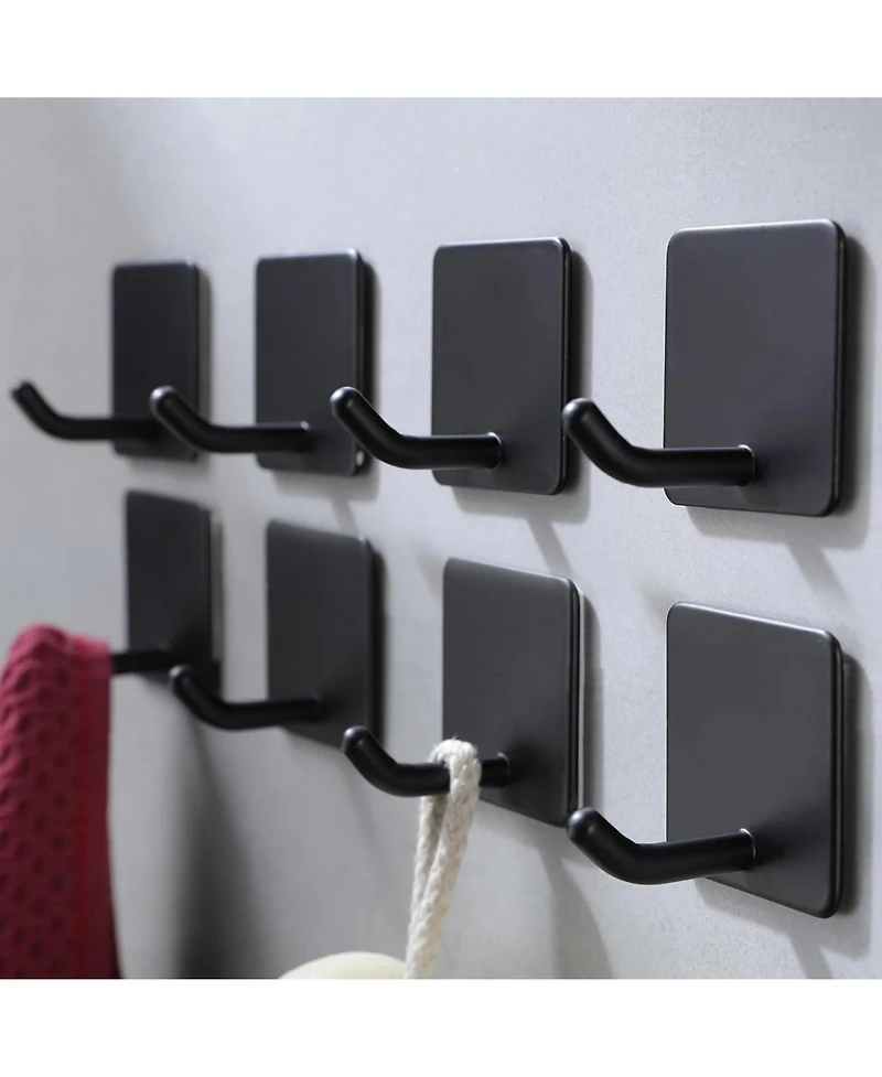 8 Pack Towel Hooks - Adhesive Wall Hooks for Hanging Sticky on Hooks Robes Closet Coat Hooks No Damage Heavy Duty Stainless Steel, Matte Black