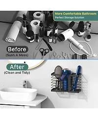 Hair Dryer Holder Hair Tool Organizer 3-in-1 Blow Dryer Holder Adjustable Height, Bathroom Organizer Wall Mounted/Cabinet Door for Flat/Curling Irons