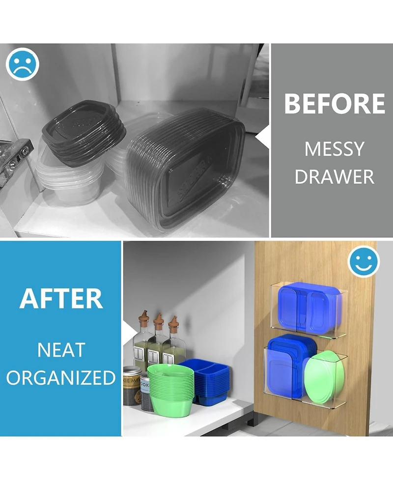 3 Pack Acrylic Cabinet Door Organizer, Kitchen Storage for Tupperware Lid, Wall Mounted Clear Bins for Pantry, Rv, Heavy Duty Slim Basket
