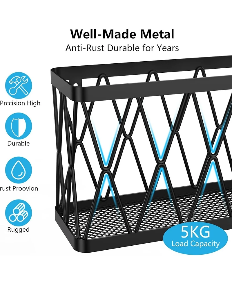 3 Pack Adhesive Cabinet Organizer - Wall Mounted Pantry Door Organizer Bin Holder for Tupperware Lid Kitchen Wall Under Sink Basket Slim Space Black