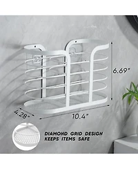 White Hair Dryer Holder - Adhesive Blow Dryer Holder/Hair Tool Organizer Bathroom Organizer Stick on Wall Mounted Multi-Functional Hair Dryer Rack