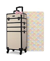 Byootique Rolling Makeup Train Case on Wheels 4in1 Cosmetology Art Deco Pastel