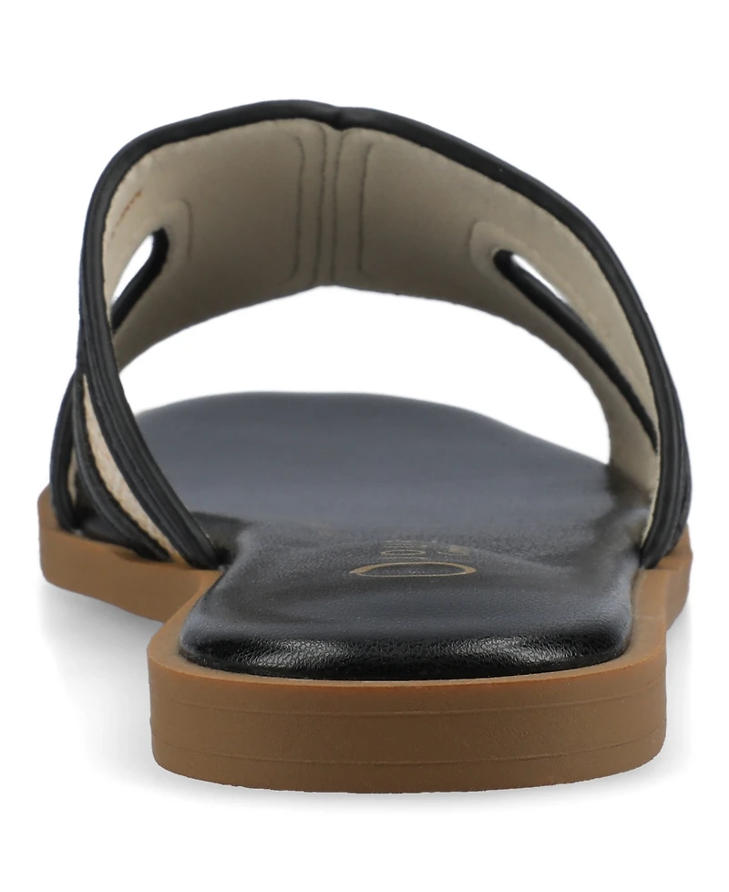 Journee Collection Womens Primah "H" Band Medium and Wide Width Slip On Flat Sandals