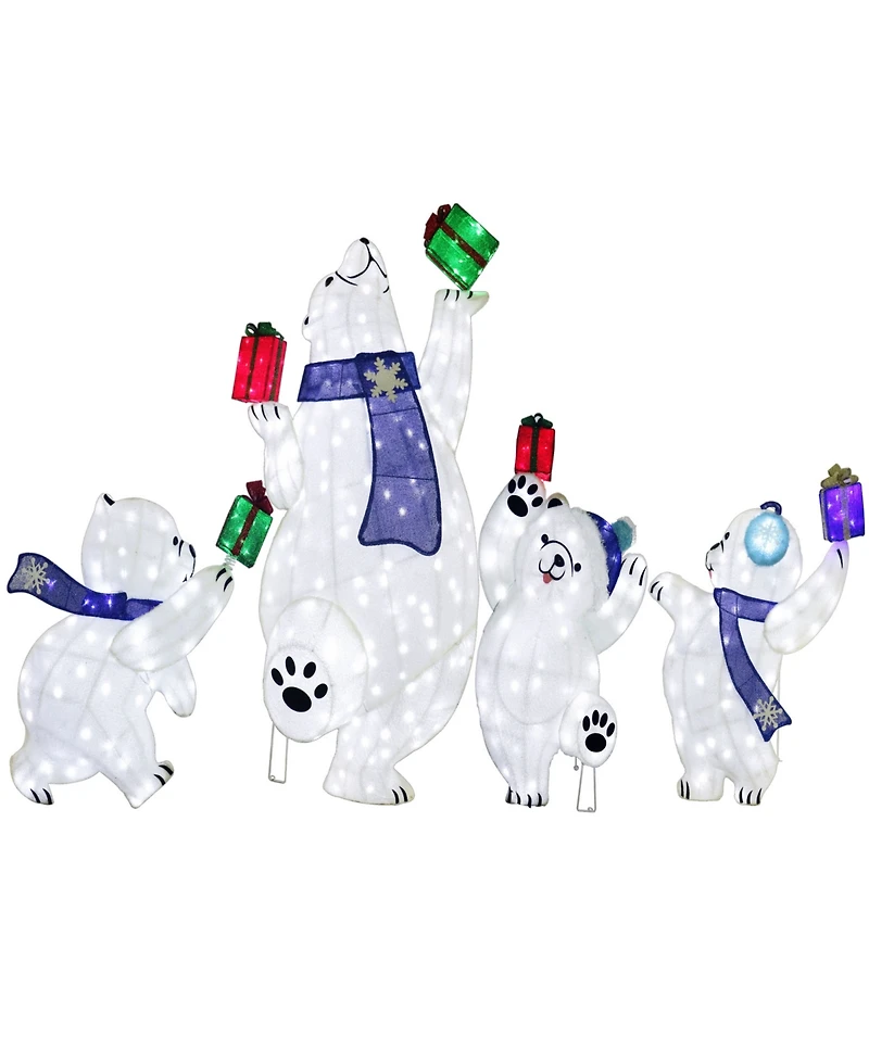 Puleo International Pre-Lit Bear Family Christmas Holiday Decor, Set of 4