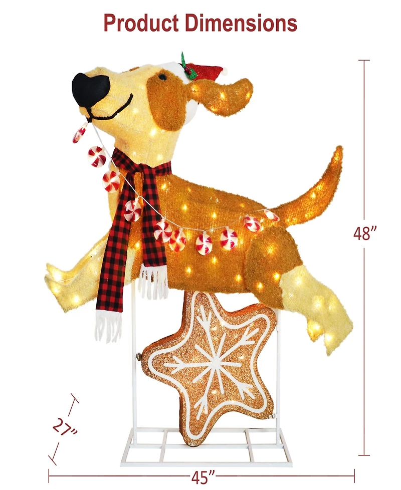 Puleo International 4' Pre-Lit Outdoor Puppy Christmas Holiday Decor