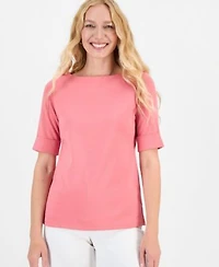 Style Co Womens Boat Neck Elbow Sleeve Cotton Top Pxs 4x Exclusively At Macys