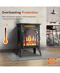 Cowsar 16" Freestanding Electric Fireplace Heater , Realistic Flame, Overheat Protection, Cathedral Design for Indoor Use, Black