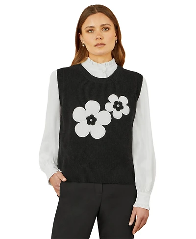 Yumi Women's Knitted Floral Sleeveless Sweater Vest