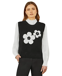 Yumi Women's Knitted Floral Sleeveless Sweater Vest