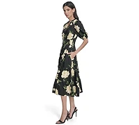 Vince Camuto Women's Printed Puff-Sleeve Midi Dress