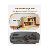 Slickblue 2-Tier Wooden Toy Storage Organizer with Dual Cubbies for Home Use