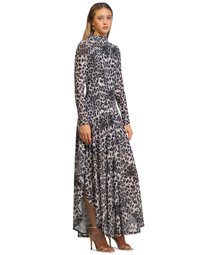 Rachel Roy Women's Beatrice Leopard Print Mock Neck Maxi Dress