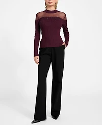 Guess Women's Embellish Sheer Panel Mock Neck Sweater
