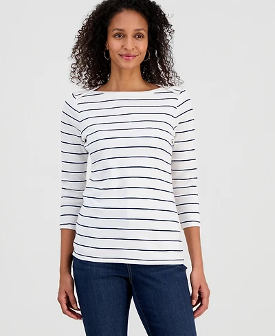 Style & Co Petite Pima Candy Boat Neck Pinstripe Top, Macy's Exclusive