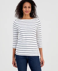 Style & Co Petite Pima Candy Boat Neck Pinstripe Top, Macy's Exclusive
